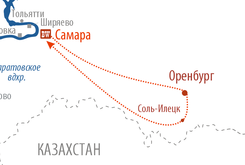 Самара оренбург карта