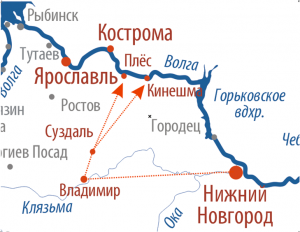 Карта маршрута Нижний Новгород - Владимир - Суздаль - Плёс (Кинешма)