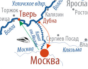 Карта маршрута Дубна - Москва - Тверь